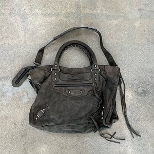 Rare Grey Suede Balenciaga Motorcycle 115748 Bag